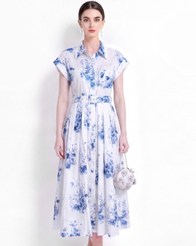Elegant slim shirt temperament A-line dress
