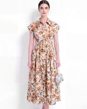 Slim temperament shirt A-line pinched waist dress