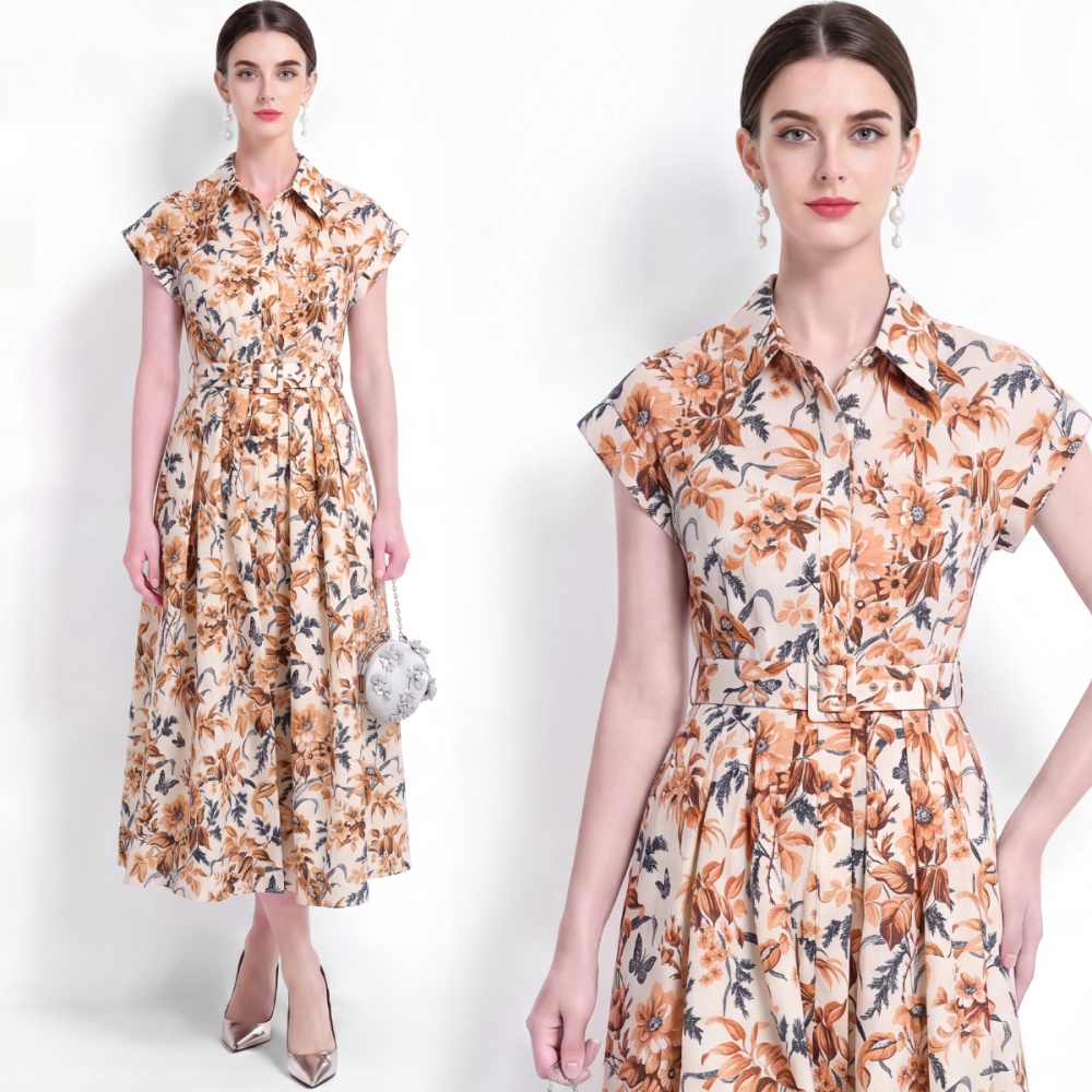 Slim temperament shirt A-line pinched waist dress