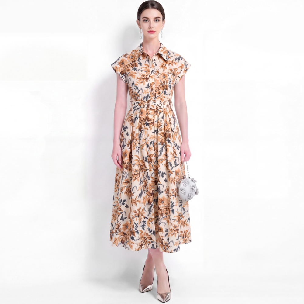 Slim temperament shirt A-line pinched waist dress