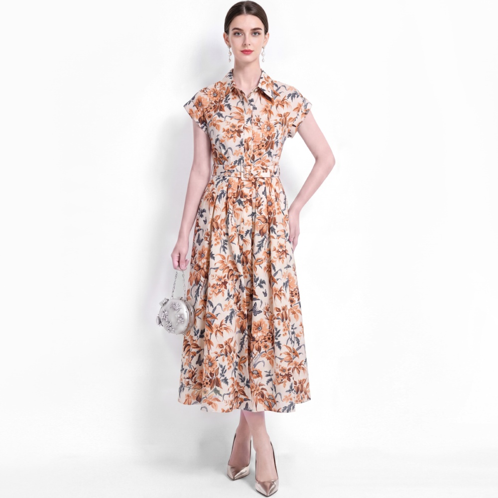 Slim temperament shirt A-line pinched waist dress