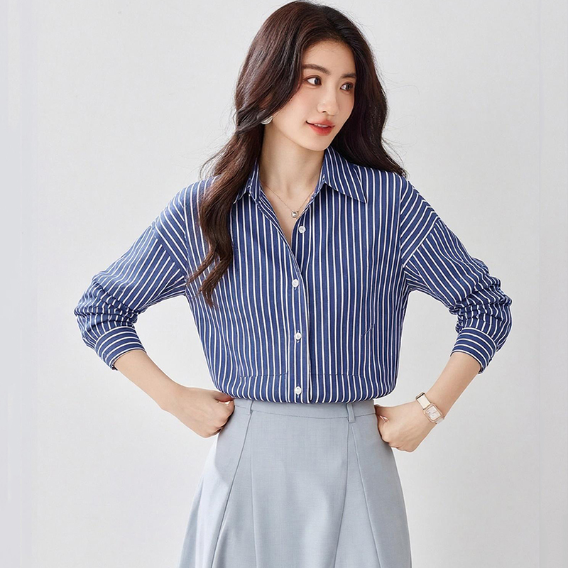 Stripe inside the ride shirt loose tops for women