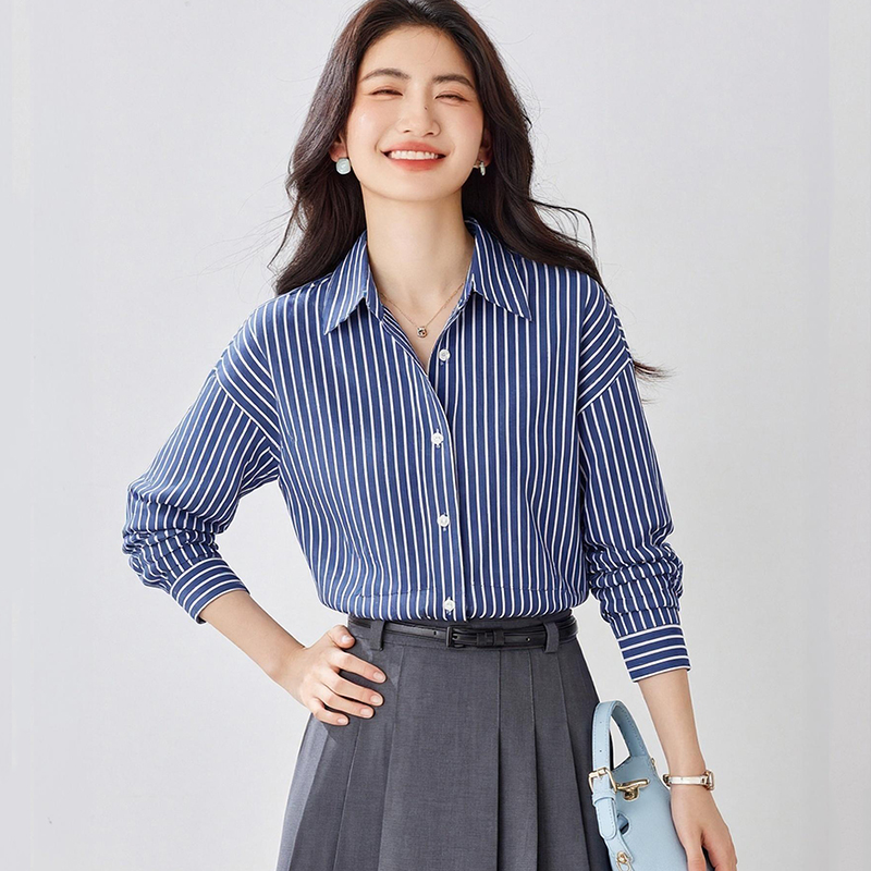 Stripe inside the ride shirt loose tops for women