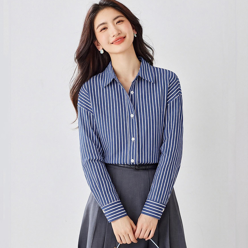 Stripe inside the ride shirt loose tops for women