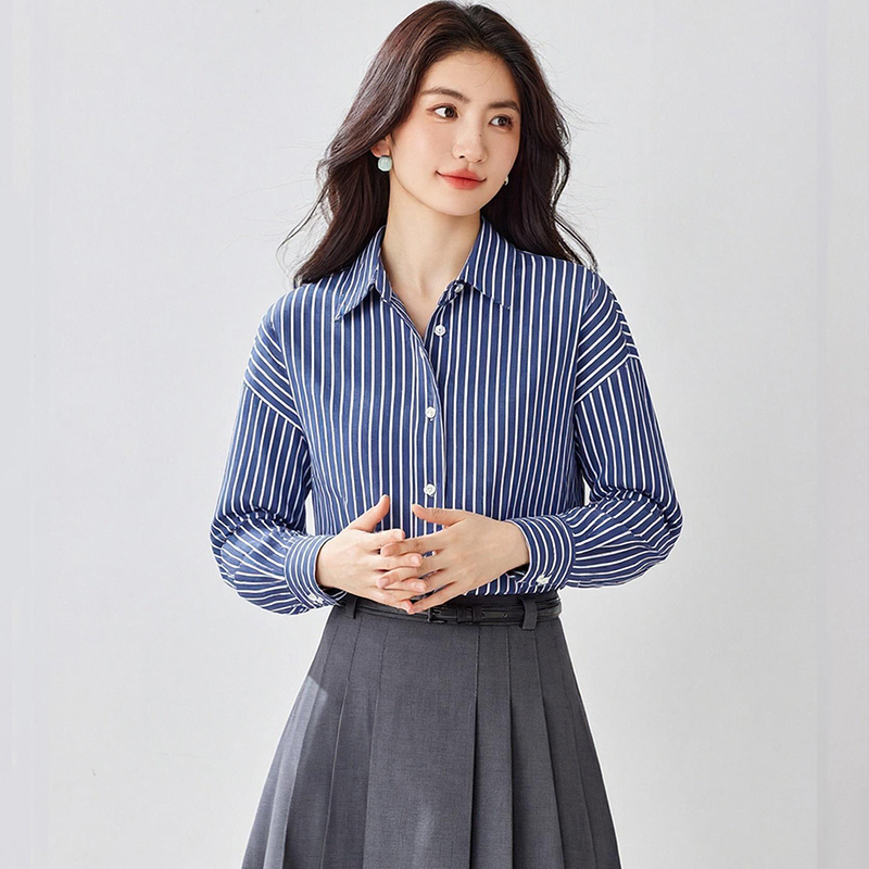Stripe inside the ride shirt loose tops for women