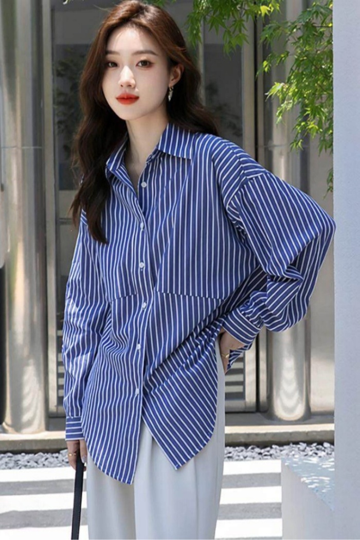 Stripe inside the ride shirt loose tops for women