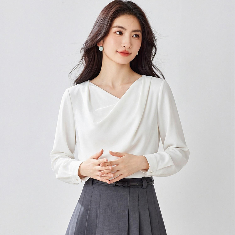 Spring satin France style tops temperament autumn shirt