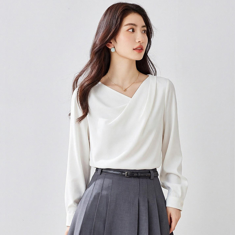 Spring satin France style tops temperament autumn shirt