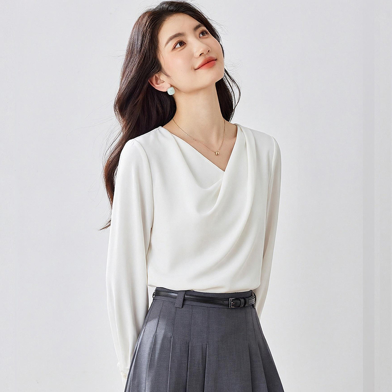 Spring satin France style tops temperament autumn shirt