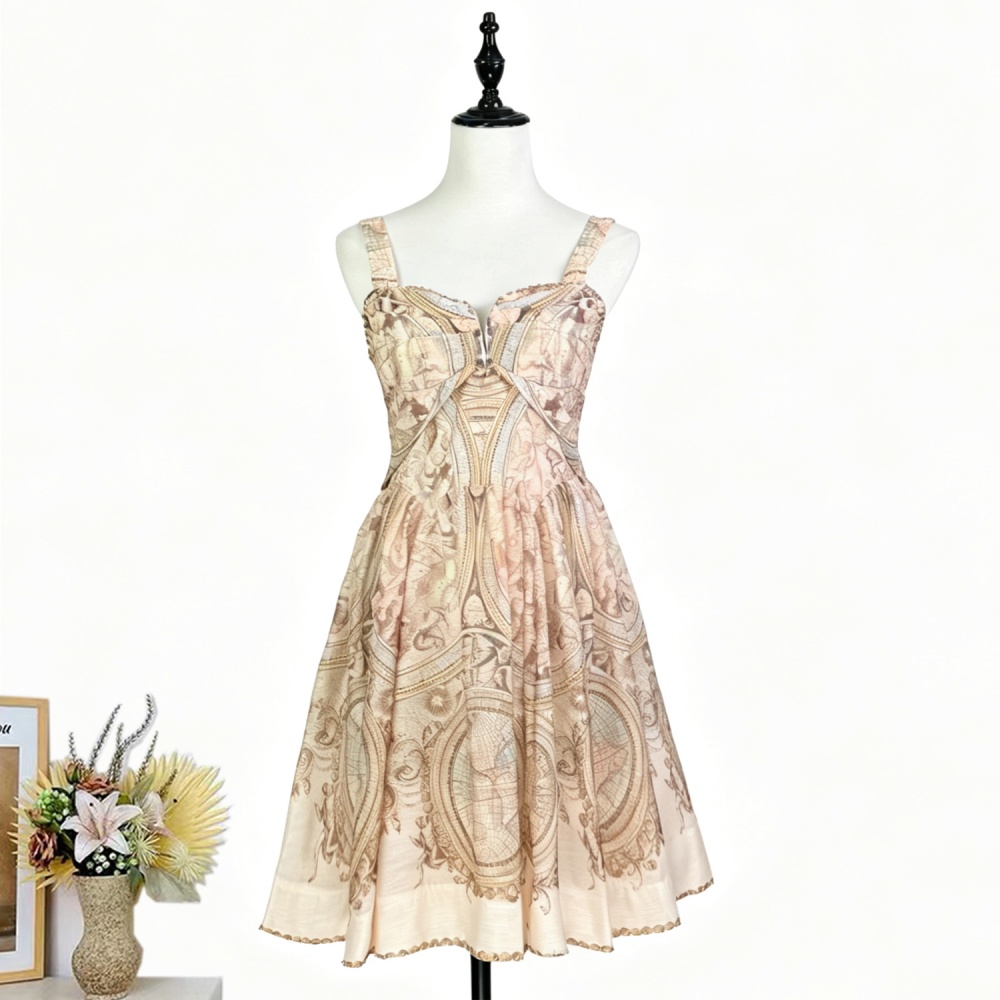 Silk linen short sling autumn dress