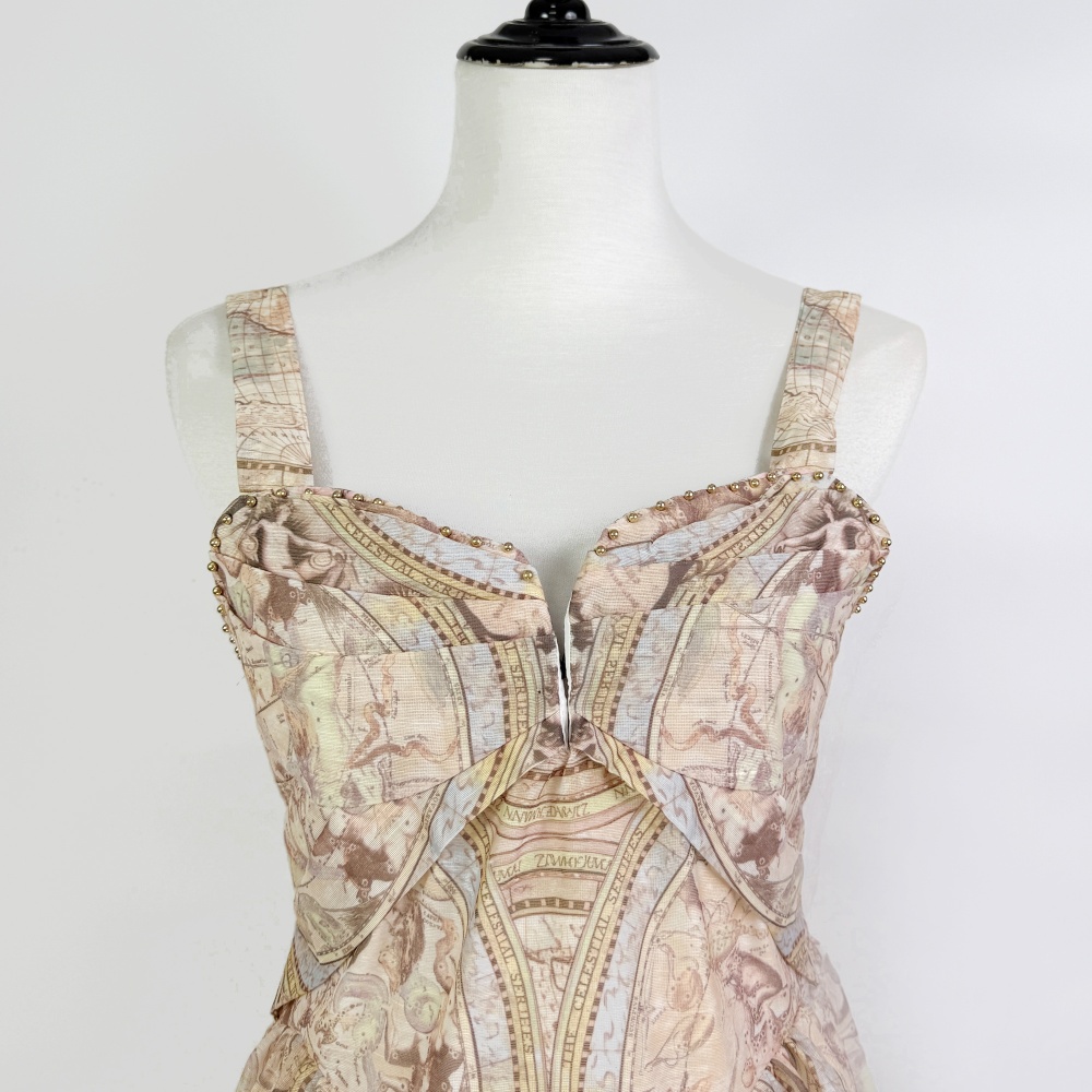 Silk linen short sling autumn dress