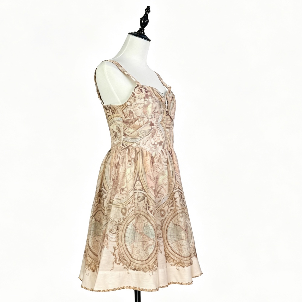 Silk linen short sling autumn dress