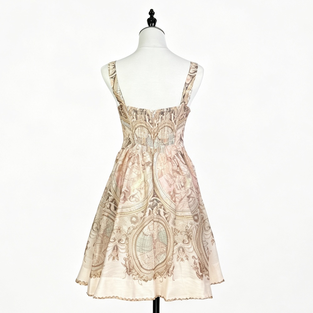 Silk linen short sling autumn dress