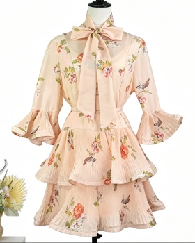 Printing light luxury T-back cake bow decoration dress