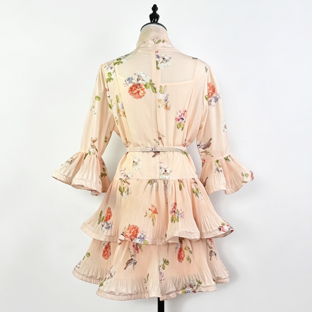Printing light luxury T-back cake bow decoration dress