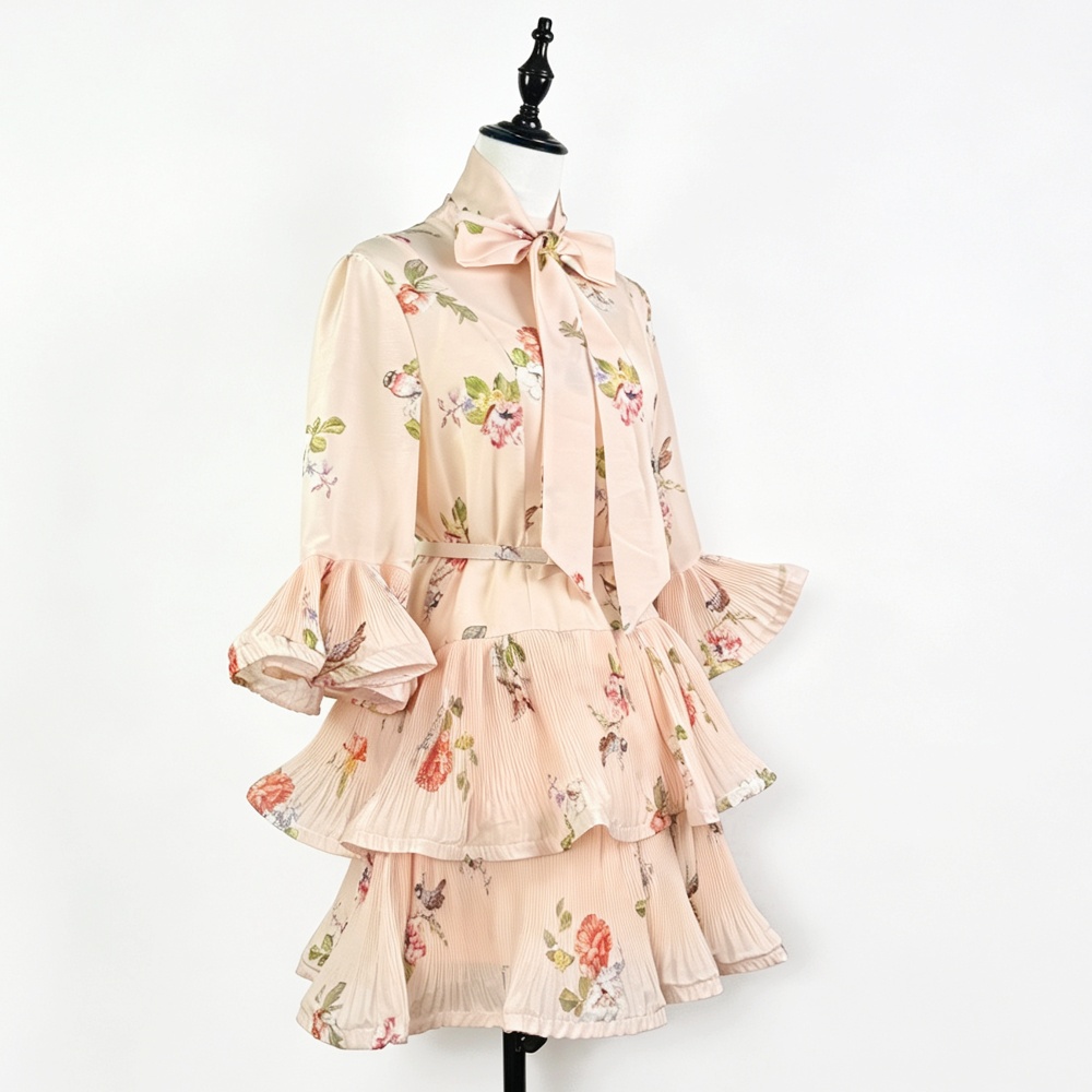 Printing light luxury T-back cake bow decoration dress