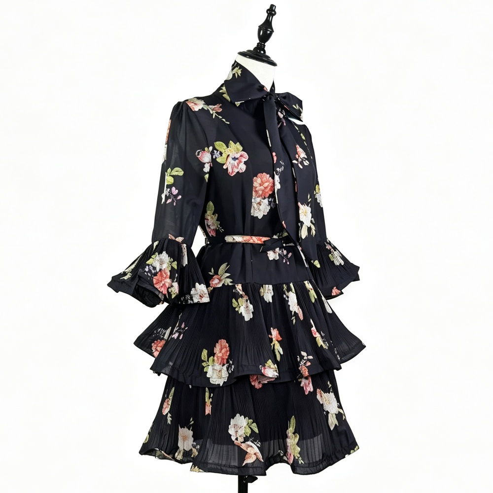 Printing light luxury T-back cake bow decoration dress