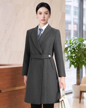 Business slim windbreaker lapel dark-gray overcoat