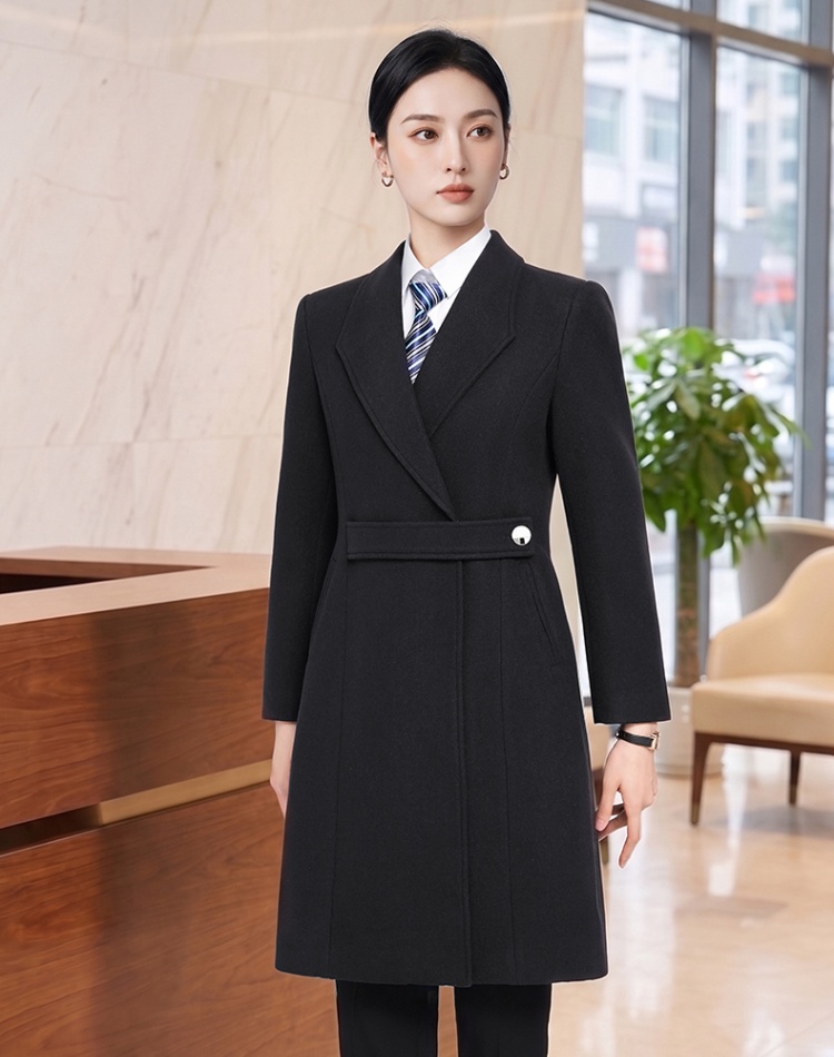Business slim windbreaker lapel dark-gray overcoat