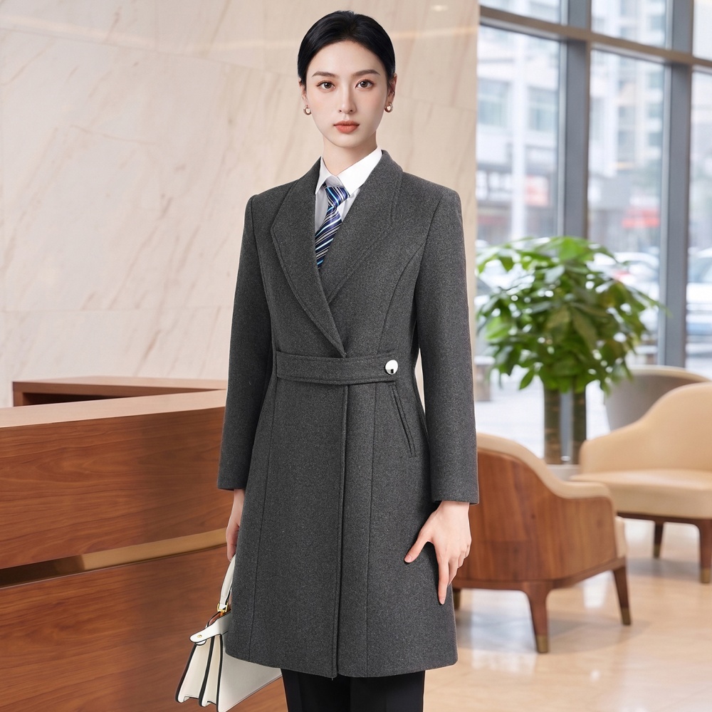 Business slim windbreaker lapel dark-gray overcoat