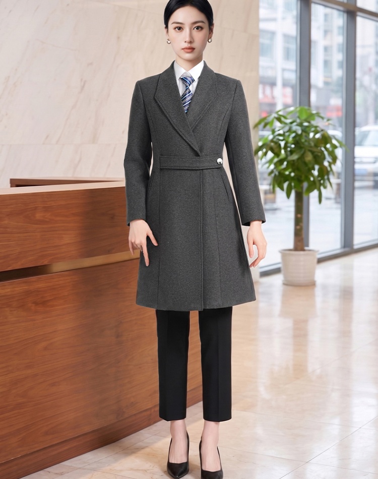 Business slim windbreaker lapel dark-gray overcoat