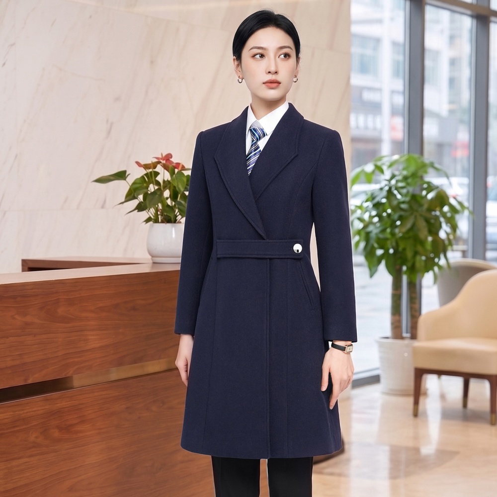Business slim windbreaker lapel dark-gray overcoat