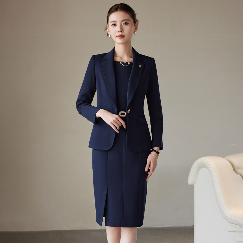 Slim dress pinched waist long dress 2pcs set for women