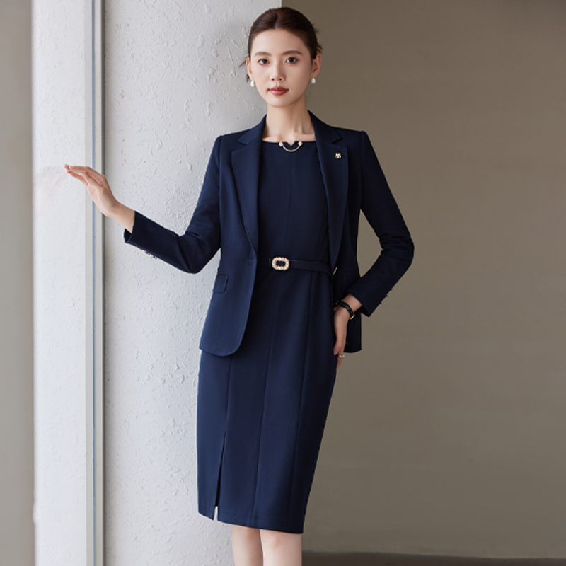 Slim dress pinched waist long dress 2pcs set for women