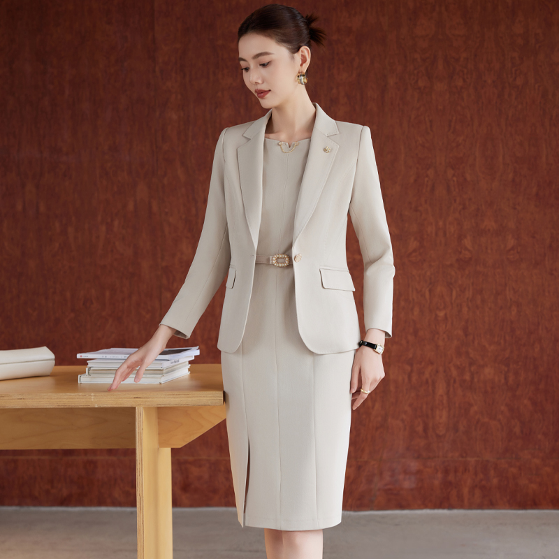 Slim dress pinched waist long dress 2pcs set for women