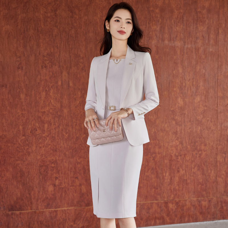 Slim dress pinched waist long dress 2pcs set for women