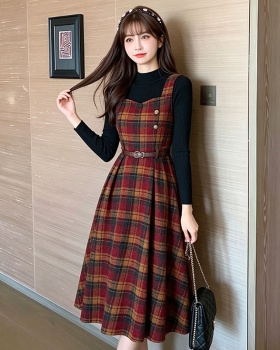 Knitted tops red cell pattern dress 2pcs set for women