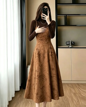 Sling knitted dress velvet autumn tops 2pcs set for women