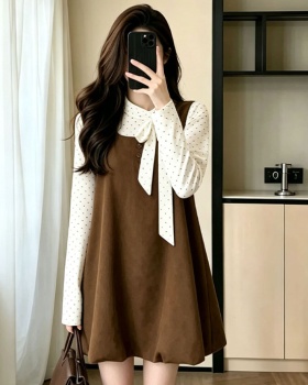 Retro Korean style tops sleeveless show young dress 2pcs set