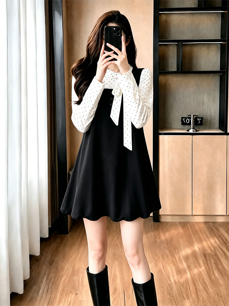 Retro Korean style tops sleeveless show young dress 2pcs set