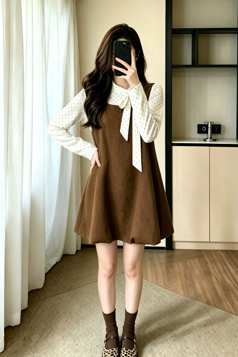 Retro Korean style tops sleeveless show young dress 2pcs set