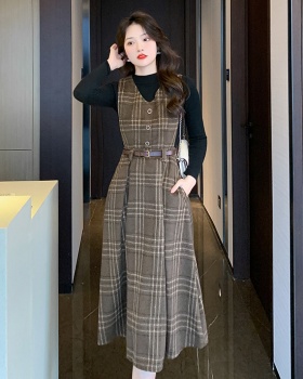 Pinched waist dress autumn and winter overcoat 2pcs set