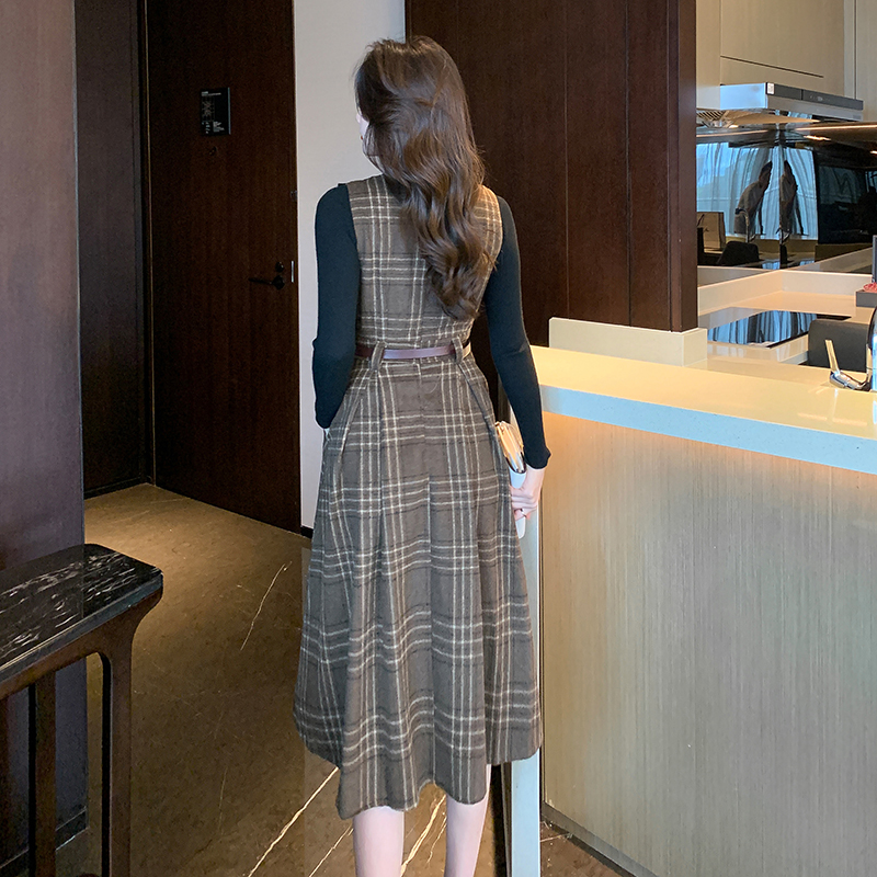 Pinched waist dress autumn and winter overcoat 2pcs set