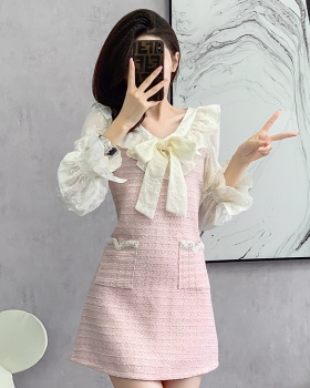 V-neck France style autumn show young dress for women
