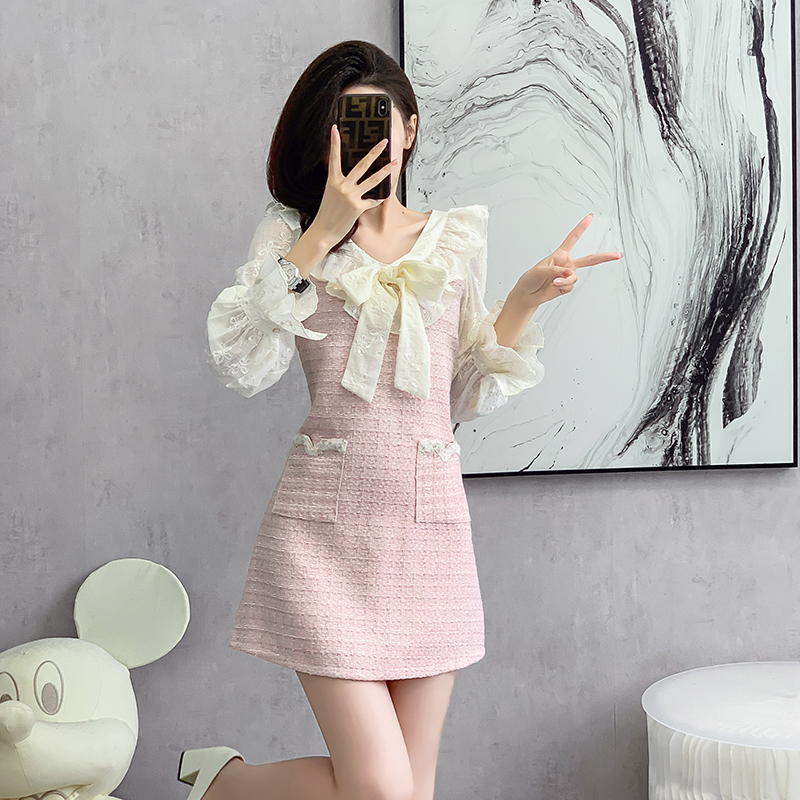 V-neck France style autumn show young dress for women