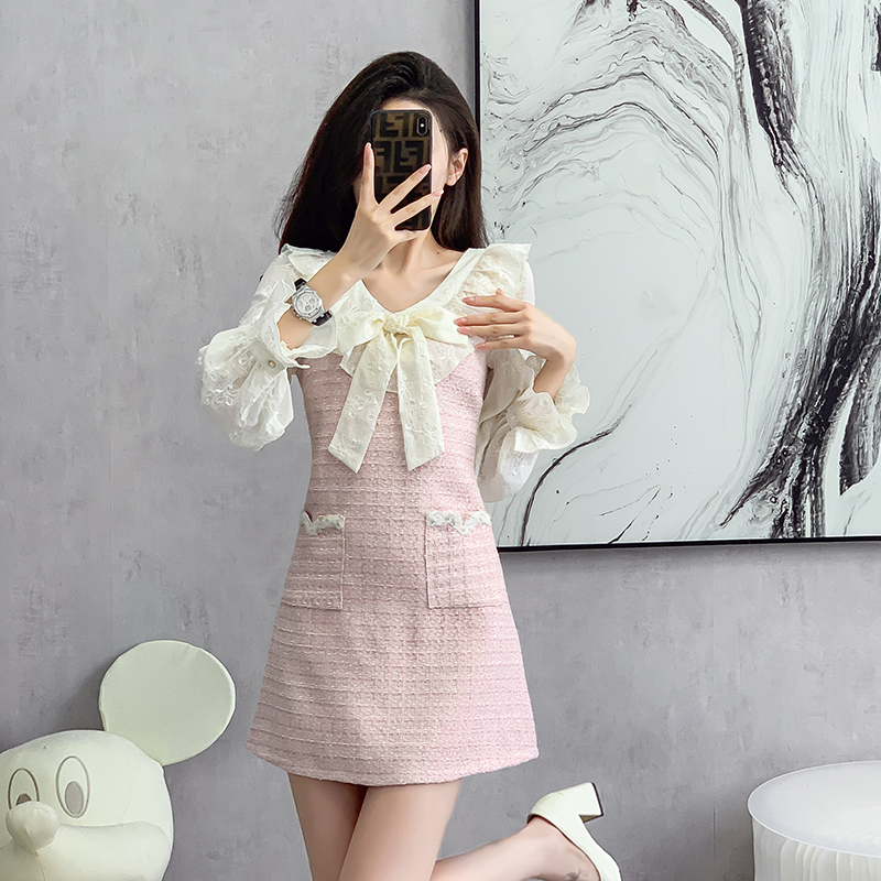V-neck France style autumn show young dress for women