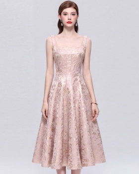 Elegant pinched waist temperament sling slim dress for women