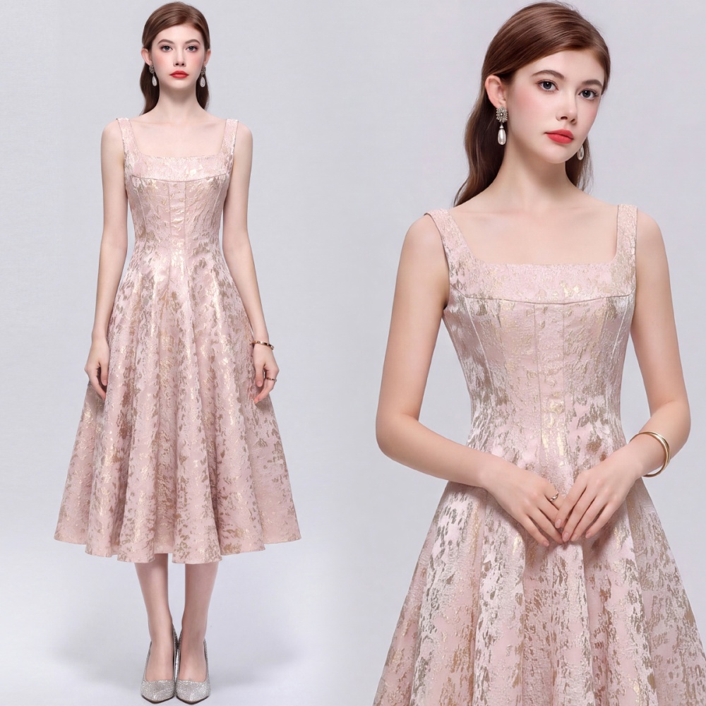 Elegant pinched waist temperament sling slim dress for women