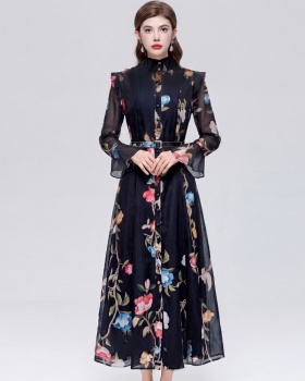 Pinched waist dress romantic style long dress for women