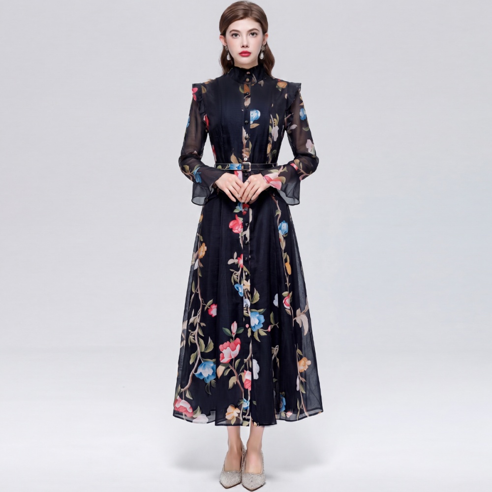 Pinched waist dress romantic style long dress for women