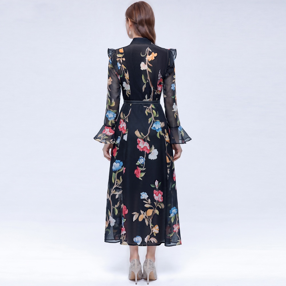 Pinched waist dress romantic style long dress for women