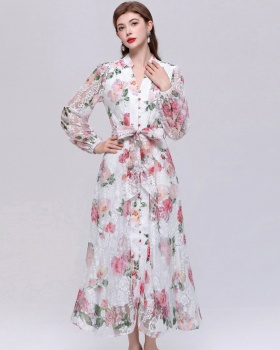 France style long sleeve printing dress for women