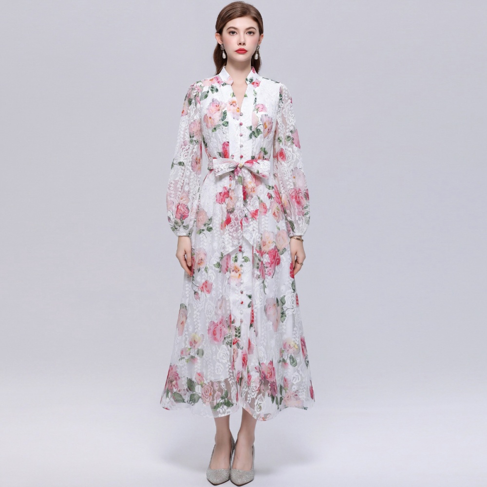 France style long sleeve printing dress for women