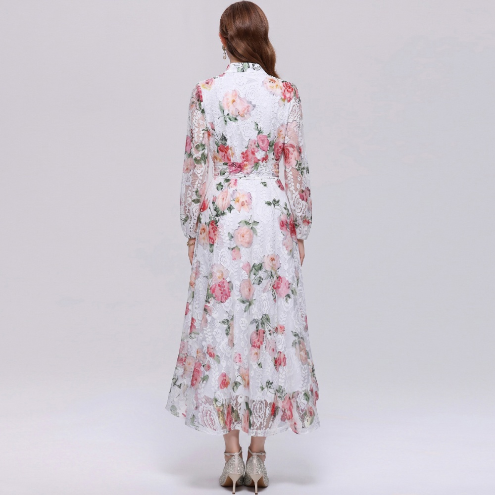 France style long sleeve printing dress for women