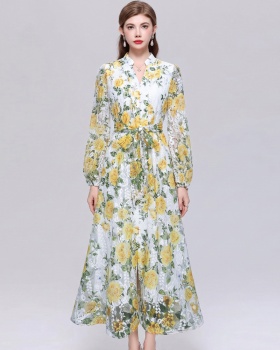Bandage romantic style long sleeve dress for women