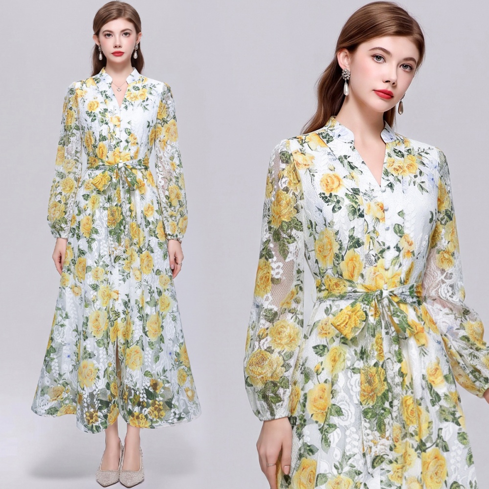 Bandage romantic style long sleeve dress for women